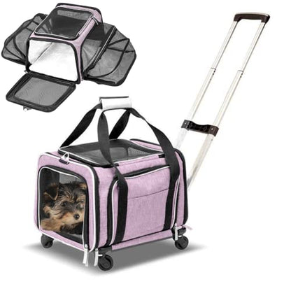 RUFF LIFE 101 Airline Approved Expandable Premium Pet Carrier on Wheels- Two Sided Rolling Carrier- Designed for Dogs & Cats- Extra Spacious Soft Lined Carrier! - Pink (RL-PET-CARRIER-WHEELS) - color: PINK