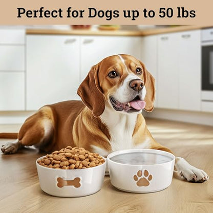 Ceramic Dog Bowl Set of 2 with Anti-Skid Base - 6.5" Wide x 2.5" Tall Ceramic Dog Bowls Medium Sized Dogs - 3.8 Cup Capacity Food and Water Bowls for Dogs - Rubber Bottom Pet Bowl Set of 2 Medium Size - color: Brown, size: Medium