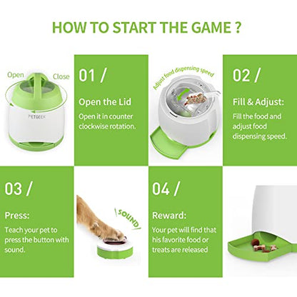 PETGEEK Automatic Dog Treat Dispenser with Button - Puzzle Memory Training Feeder, Pet Geek Button Treat Food Dispensing Toys Interactive, Iq Training Dog Feeder (Green) - color: Green 2