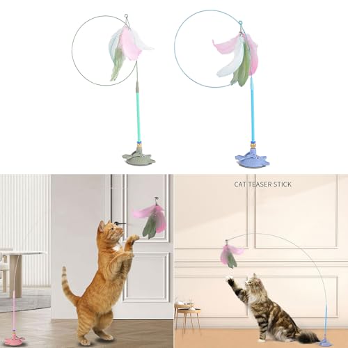Bottone Strong Suction Cup Cats Teaser Stick Toy Chasing Interaction Teasing Feathered Wand Boredom Gift Exercise Toy - color: Green