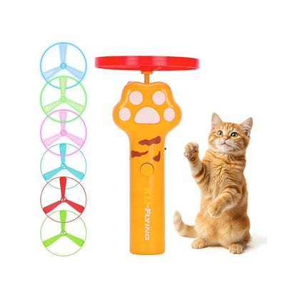 Cat Chase Fetch Toy - Rechargeable Disc Launcher with 6 Flying Spinners - Best Interactive Pet Hunting Toys for Indoor Outdoor Yard Cats Dog (Yellow) - color: Yellow