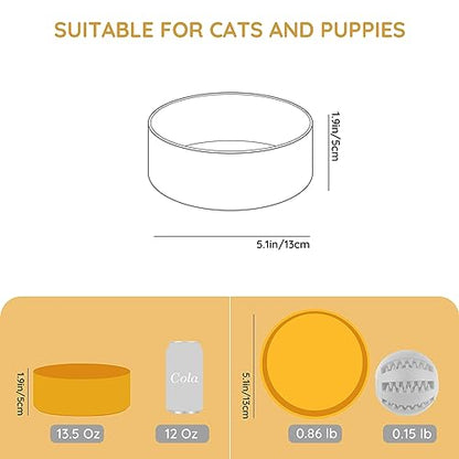 SPUNKYJUNKY 13.5OZ Ceramic Dog and Cat Bowl, Modern Cute Weighted Food Water Bowl for Replacement Yellow (1 Pack) - color: Yellow, size: 1.7 CUPS