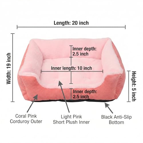 Tiny Dog Bed 20 Inch for Small Dogs, Soft Rectangle Puppy Bed with Plush Surface, Washable Pet Bed,Pink - color: Pink, size: 20"x19"x5"