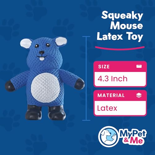 My Pet & Me - Squeaky Dog Toys for Light to Moderate Chewers - Fun Latex Toys for Puppies, Teething, and Gentle Play - Interactive Fetch and Chew Toy with Squeaker (Blue Mouse, 4.3 Inch) - size: 4.3 Inch, style: Blue Mouse