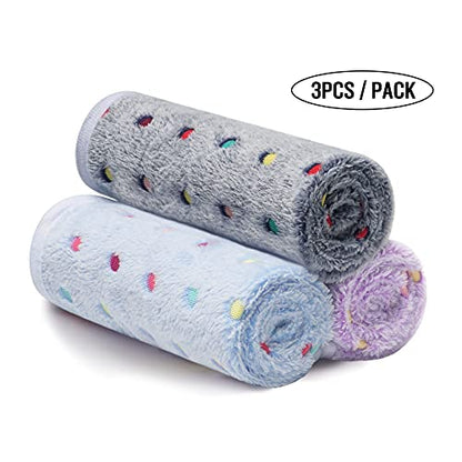 1 Pack 3 Blankets Super Soft Cute Dot Pattern Pet Blanket Flannel Throw for Dog Puppy Cat Blue/Purple/Grey Medium - color: Blue/Purple/Grey, size: 30x20 inch (Pack of 3)