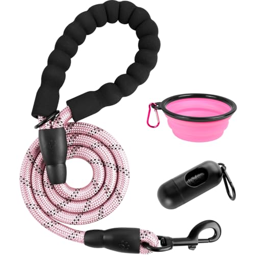 BARKBAY Dog Leashes for Large Dogs Heavy Duty Dog Leash 4/5/6 FT with Comfortable Padded Handle and Highly Reflective Threads for Medium Large Dogs Walking Training Running (4FT-1/2,Baby Pink) - color: Baby Pink, size: 4 Feet