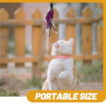 Plume-Like Teasing Cat Wand with Bell, 4pcs Replacement Heads, Strong Suction Base, Indoor Interactive Teaser for Cats and Kittens