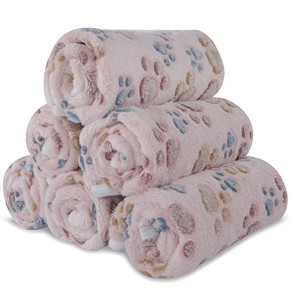 6 Pack Small Dog Blanket, Super Soft Warm Pet Cover Blankets, Paw Print Puppy Fleece Flannel Blanket for Small Medium Dogs and Cats MW003 - color: Beige Paw, size: 6 Pack of 23.6x15.7 Inches