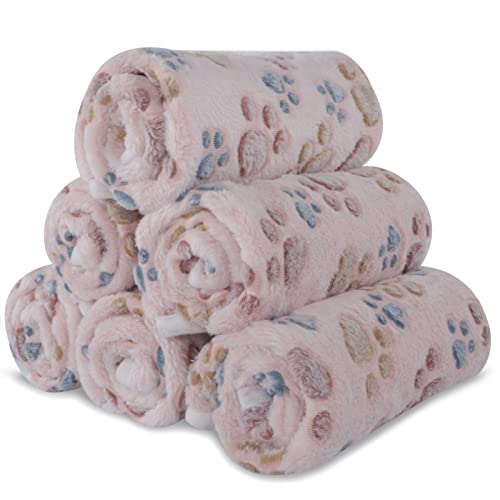6 Pack Small Dog Blanket, Super Soft Warm Pet Cover Blankets, Paw Print Puppy Fleece Flannel Blanket for Small Medium Dogs and Cats MW003 - color: Beige Paw, size: 6 Pack of 36x36 Inches
