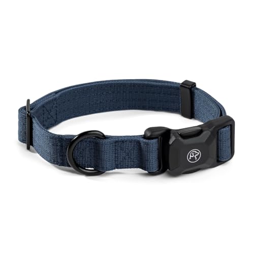 Scout Supply Co.Heavy Duty Dog Collar with Quick-Release Magnetic Buckle, Adjustable Double Layer Nylon Dog Collar for Medium Dogs, (Navy Blue, M: 14" to 18") - color: Navy Blue, size: M: 14" to 18"