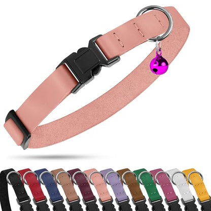 Breakaway Cat Collar with Bell - Leather Adjustable Kitten Collars with Safety Quick Release Buckle - Soft Small Pet Collars for Girl & Boy Cats (Rose) - color: Rose