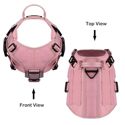 ICEFANG Tactical Dog Harness,Small Size, 2X Metal Buckle,Working Dog MOLLE Vest with Handle,No Pulling Front Leash Clip,Hook and Loop Panel (Pink, S (Pack of 1)) - color: Pink, size: Small (Pack of 1)