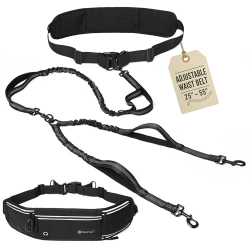 Tails & Tales Hands Free Dog Leash with Waist Pouch, Lumbar Support Upgraded, Bungee Reflective Leash, Adjustable Belt 25-55", Walking Running Hiking Training for Dogs Up to 125lbs (Black, Two Dogs) - color: Black, size: Two Dogs