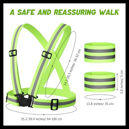 Shinylin 4 Pcs Reflective Running Gear for Dog Walking Reflective Vest Adjustable High Visibility, Sports Wristbands, Dog Safety Vest for Pets Outdoor Walking Cycling Camping(Fluorescent Green)