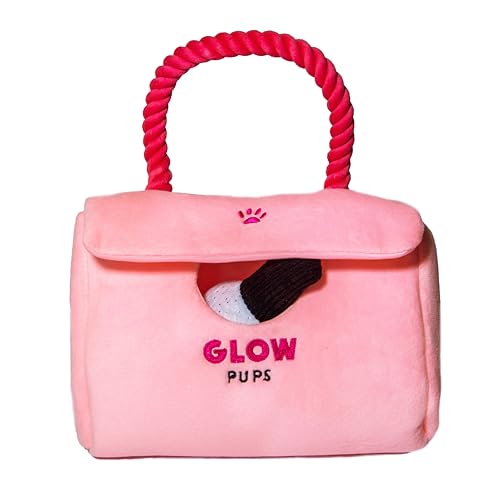 Glow Pups Dog Hide and Seek Purse Toy for Dog, Pink Purse Dog Toys Filled with Squeakers & Crinkle Material, Interactive Plush Lipstick, Dog Phone e & Nail Polish Toys for Small Dogs - Pink/Fuchsia - style: Pink Purse Dog Toy with Lipstick, Cell Phone and