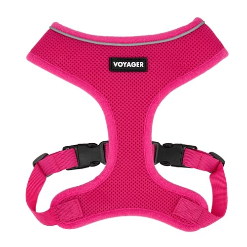 Voyager Aerolite Over The Head Dog Harness, No Pull Breathable Air Mesh Vest, Quick Dry with Reflective Stitching, Adjustable Escape Resistant Harness for Small Medium Large Dogs - Fuchsia, Medium - color: Fuchsia, size: M
