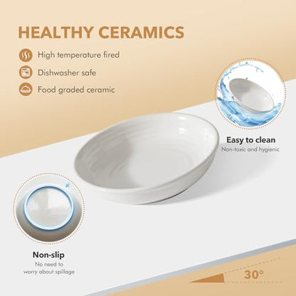 Havniva Ceramic Cat Bowl Whisker Friendly 5.5” Cat Dishes Shallow Cat Food Bowl Anti-Slip Pet Water Bowls for Indoor Cats, Wide Cat Food Dish Prevent Whisker Fatigue (3 Pack) - color: White - A