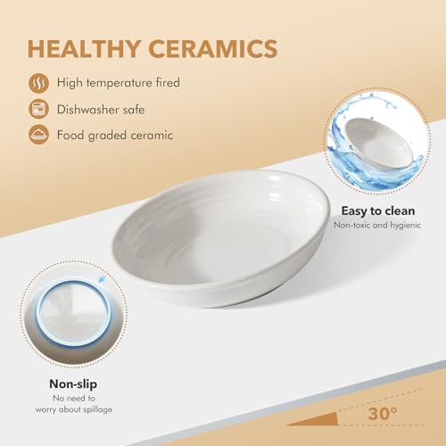 Havniva Ceramic Cat Bowl Whisker Friendly 5.5” Cat Dishes Shallow Cat Food Bowl Anti-Slip Pet Water Bowls for Indoor Cats, Wide Cat Food Dish Prevent Whisker Fatigue (3 Pack) - color: White - A