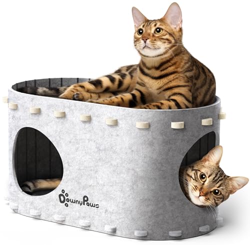 DownyPaws Cat House for Indoor Cats, Cat Bed Cave for Multiple & Large Cats Up to 22 Lbs, Scratch Resistant Peekaboo Cat Caves, Foldable Tunnel Enclosed Bed, PeekaPurr, Marble - color: Marble, size: Single
