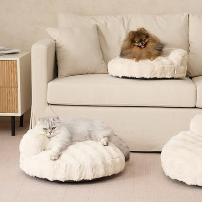 EHEYCIGA Dog Bed Medium Size Dog, Fluffy Small Dog Couch with Removable Washable Cover, Bolster Pet Sofa, Waterproof and Non-Slip, 30" x 30"x 8.5", Cream - color: Cream, size: 30"L x 30"W x 8.5"Th