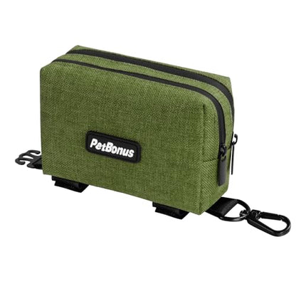Dog Poop Bag Holder, Portable Pet Waste Bag Dispenser, 2 Pouches for Treats and Walking Accessories, Fit All Leashes, Includes 1 Roll of Dog Poop Bags (Army Green) - color: Army Green