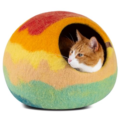 MEOWFIA Cat Cave – Premium Felt Cat Bed for Indoor Cats, Handmade Merino Wool (Tucson Sunset, Large) - color: Tucson Sunset, size: Large