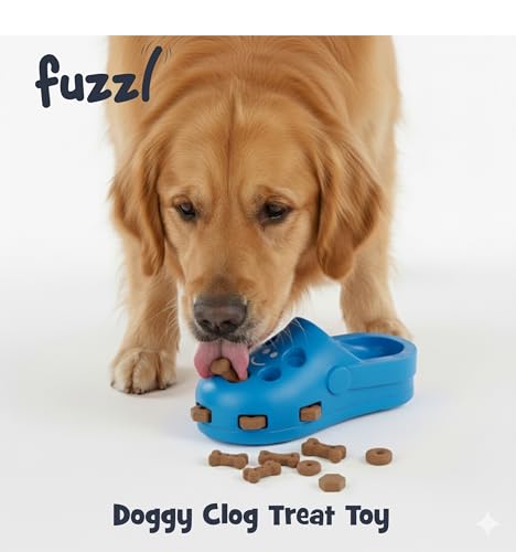 Fuzzl Shoe Dog Toy Puzzle Treat Toy – Natural Rubber Chew Toy – Durable, Interactive Enrichment Feeder – Eco-Friendly, Non-Toxic & Dishwasher Safe – Blue - style: Clog Blue