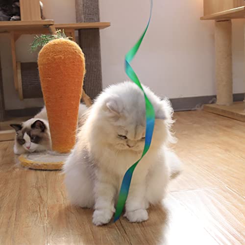 LASOCUHOO Interactive Cat Rainbow Wand Toys, Interactive Cat Teaser Wand String, Colorful Ribbon Charmer for Most Cats and Kittens - 2 PCS - color: Greenrainbow