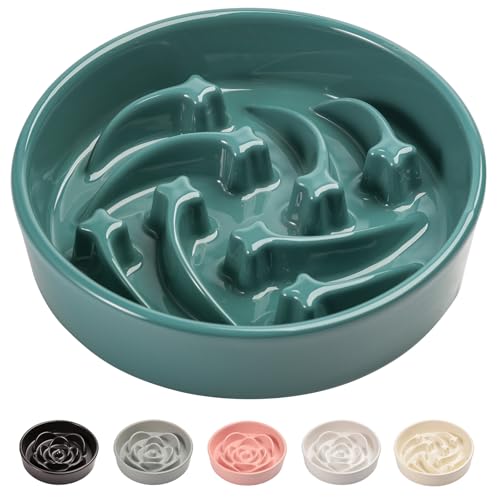 8.26 in Deep Green Ceramic Slow Feeder Dog Bowl for Medium and Large Breed,Pet Feeding Dog Food Water Dish Heavy Weighted,Puppy Bowl for Fast Eaters,Puzzle Slow Eating Dish Modern Maze Meteor - color: Upgraded Deep Green Slow Feeder
