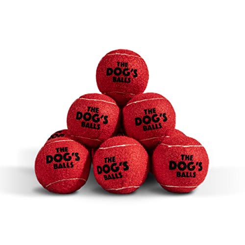 The Dog's Balls Dog Tennis Balls for Dogs, Red, 12-Pack - Non-Abrasive Felt Fetch Balls, Tough Rubber Core, Float in Water, Fits Standard Launchers - color: Red, size: 12 Medium Tennis Balls