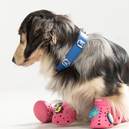 Luxury K9 Crystal Dog Collar -Waterproof Wear-Resistant Microfiber Leather with Hand-Set Rhinestone Gems, Durable Metal Buckle, Adjustable Bling Collar for Small Medium Large Dogs (Blue, M) - color: Blue, size: M(FIT,NECK:12.2"-15")