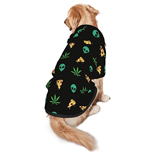 Pizza Weed Leaf Dog Hoodies，Dog Clothes with Pocket and Hat Winter Clothes Sweaters for Medium Large Dogs Girl Boy Pets' Clothes Outfits - color: pizza weed leaf, size: L for medium dog