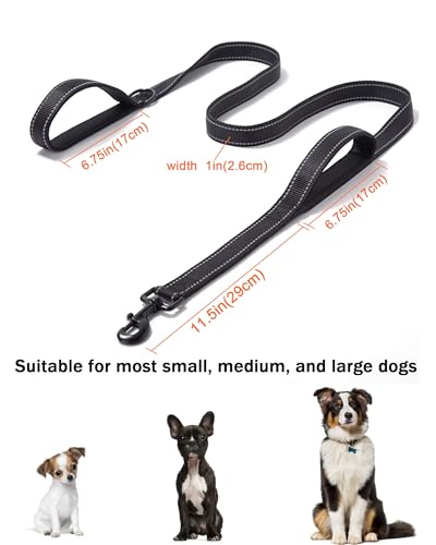 Solmoony 6FT Black Strong Dog Leash with 2 Padded Handles, Traffic Handle Extra Control, Double-Sided Reflective Walking Lead for Small Medium and Large Dogs(Black, 6FT) - color: Black, size: 6FT