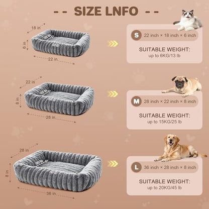 Dog Beds Large Sized Dog, Washable Self Warming Dog Cat Bed Rectangle Orthopedic Large Pet Sofa, Super Soft Plush Rabbit Fur Pet Couch Cute Cat Bed with Removable Zipper Cover & Anti-Slip Bottom - size: 36*28*8 inches