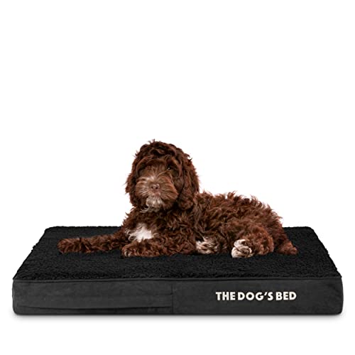 The Dog’s Bed Orthopedic Memory Foam Dog Bed for Medium Dogs, Waterproof Washable Cover, Anti-Slip Base, Calming Surface – CertiPUR-Certified Foam, Black Plush, 4 Inch Thick - color: Black Plush, size: Medium Beds (4" deep)