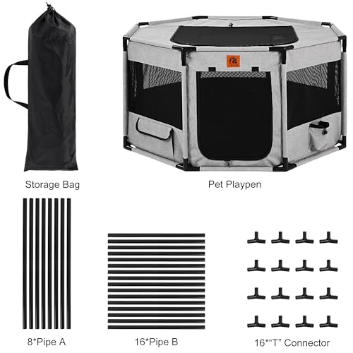 Enclosed Playpen, Portable Cat & Puppy Kennel with Sturdy PVC Pipe Frame and Scratch-Resistant Fabric, Soft Dog Playpen for Indoor & Outdoor Use (Large Size, 45x45x24 Inches) - size: Large