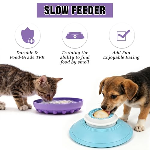 2 PCS Dog Lick Sphere Slow Feeder, Non-Slip Licking Bowl with Suction Cup, Enrichment Puzzle Feeder,Treat Dispenser for Liquid & Soft Food, for All Dogs and Cats