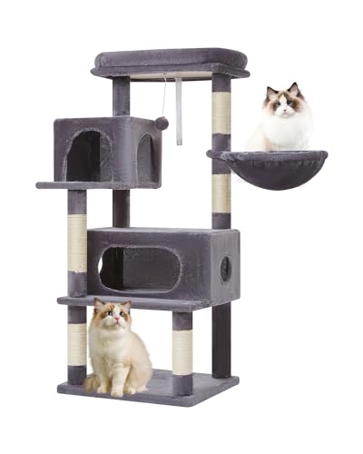 Taoqimiao Cat Tree,49-Inch Cat Tower for Indoor Cats,2 Luxurious cat condo with Adjustable Large Hanging Baskets and Large Luxurious Perch Smoky Gray MS029LG - color: Smoky Gray, size: 49.2 Inches