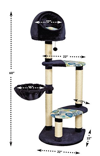 MidWest Homes for Pets Cat Tree Resort, 4-Tier Sisal Wrapped Cat Scratching Post, Blue/White Pattern, 24.75L x 37.25W x 60H Inches - size: Resort Cat Furniture, Blue Pattern