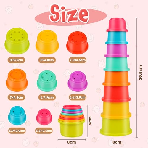 SKYWHALE Bunny Toys, Stacking Cups for Rabbits, 8PCS Stackable Plastic Pet Nesting Snack Container, Chinchilla Guinea Pig Parrot Enrichment Playset for Hiding Food and Playing