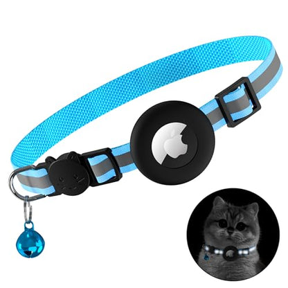 Cat Collar Breakaway, Adjustable Cat Collar with Apple Holder and Bell, Lightweight Kitten Collars for Cats, Kittens (Blue) - color: Blue