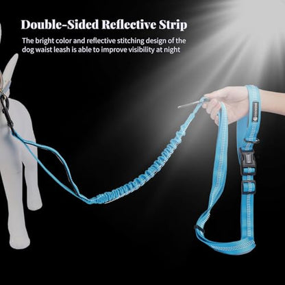 Heavy Duty Multifunctional Adjustable Hands Free Dog Leash - Reflective Stitches, Car Safety Buckle, Waist Leash for Dog Walking, Running, Hiking - 5-7FT - color: Blue