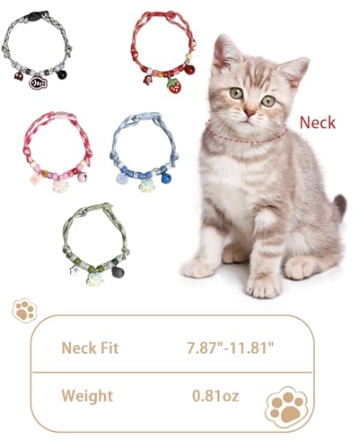 GoldTiger Beaded Cat Collar，Cute Cat Collar with Breakaway and Paw Print Pendant - Adjustable Bracelet Style for Medium to Small Cats, Size 7.87~11.81 Inches - color: gray