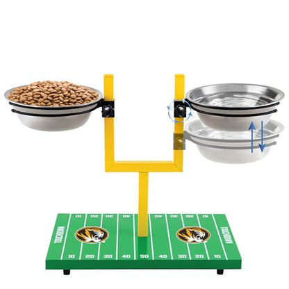 NCAA Missouri Tigers Goalpost Football Field Dog Feeder – Adjustable Elevated Dog Bowls with Stand, 2 Stainless Steel Bowls, Non-Slip Rubber Feet, Raised Pet Feeder for Large & Small Dogs - color: Missouri Tigers