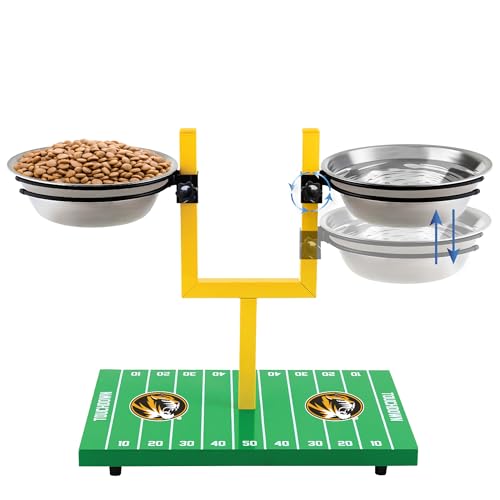 NCAA Missouri Tigers Goalpost Football Field Dog Feeder – Adjustable Elevated Dog Bowls with Stand, 2 Stainless Steel Bowls, Non-Slip Rubber Feet, Raised Pet Feeder for Large & Small Dogs - color: Missouri Tigers