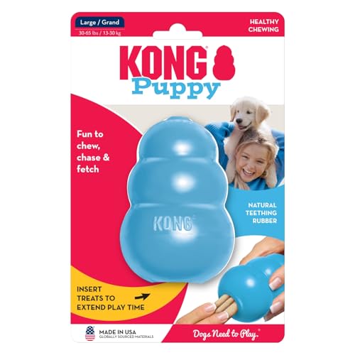 KONG - Puppy Toy - Natural Teething Rubber - Fun to Chew, Chase and Fetch ( Colors May Vary) - color: Blue, size: Large (Pack of 1)