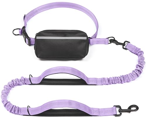 iYoShop Hands Free Dog Leash with Zipper Pouch, Dual Padded Handles and Durable Bungee for Walking, Jogging and Running Your Dog (Lavender, 8-25 lbs, Medium) - color: Lavender, size: Medium