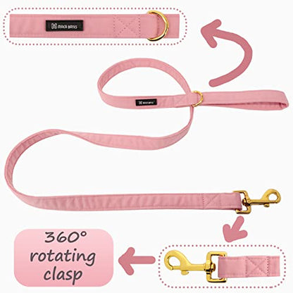 Maca Bates Dog Collar and Leash Set, Adjustable Solid Dog Collar and Leash for Small Medium Large Dog with Golden Metal Buckle - color: set-sakura, size: XS