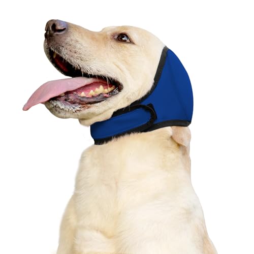 JOHNBOLIN Dog Ear Muffs & No Shake Ear Wrap for Hematoma, Bathing, Drying & Noise Anxiety Relief - Elastic Waterproof Ear Protector with Calming Hoodie Design for Grooming (Blue, S) - color: Blue, size: Small(Head Circle:10"-15")