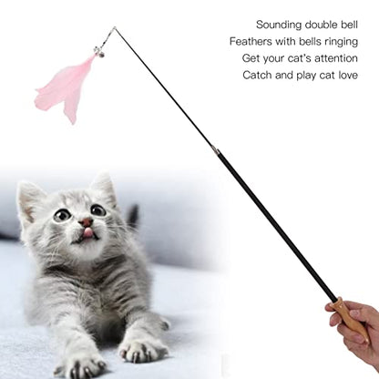 Retractable Cat Teaser Wand, 38.8in Telescopic Feather Toy with Carbon Fiber Rod and Bell for Indoor Kittens (Pink) - color: Pink